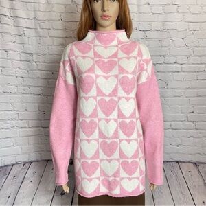 NWT New Cupcakes & Cashmere Hearts Pink High Neck Sweater Size M